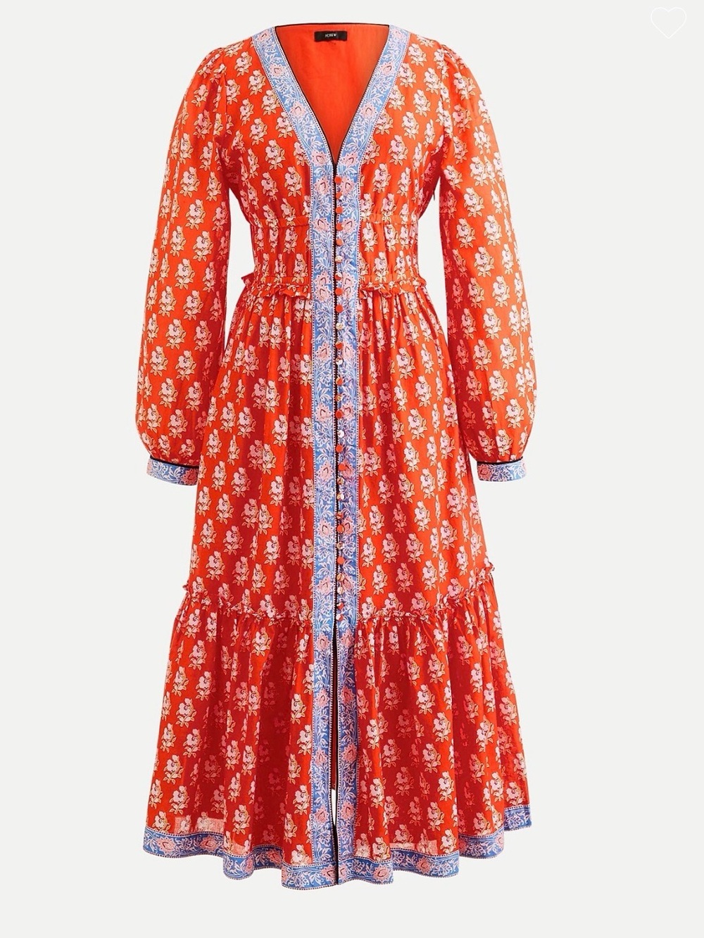 J. Crew Red Floral Maxi Dress with Blue Trim